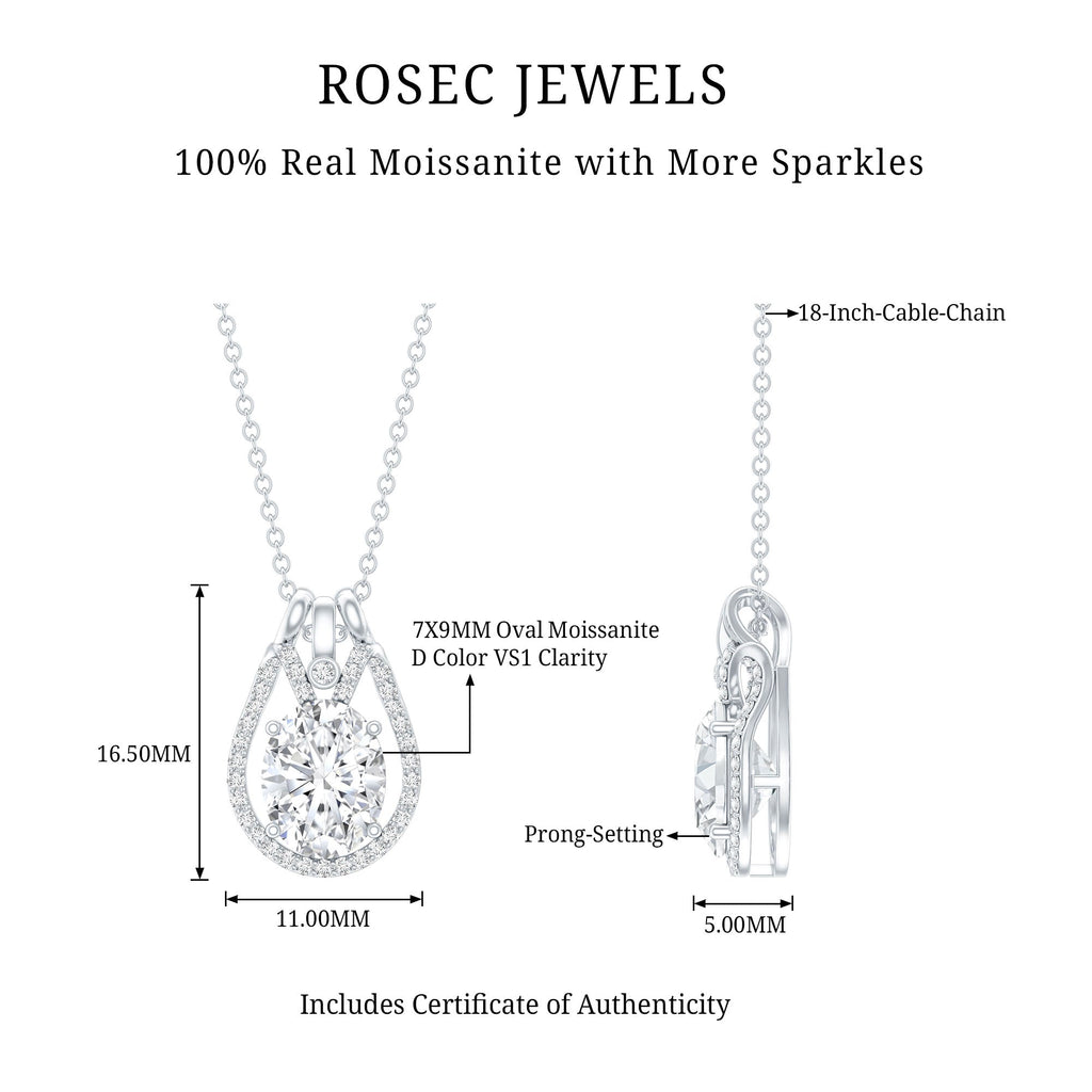 2 Carat Oval Cut Moissanite Drop Necklace For Wedding - Luzilly Bridal & Apparel