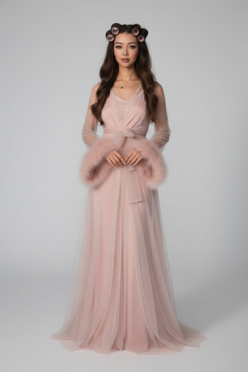 2-Layer Thick Feather Tulle Robe Set – Luxury Photoshoot / Holiday Glam Gown (Multi-Color) - Luzilly Bridal & Apparel