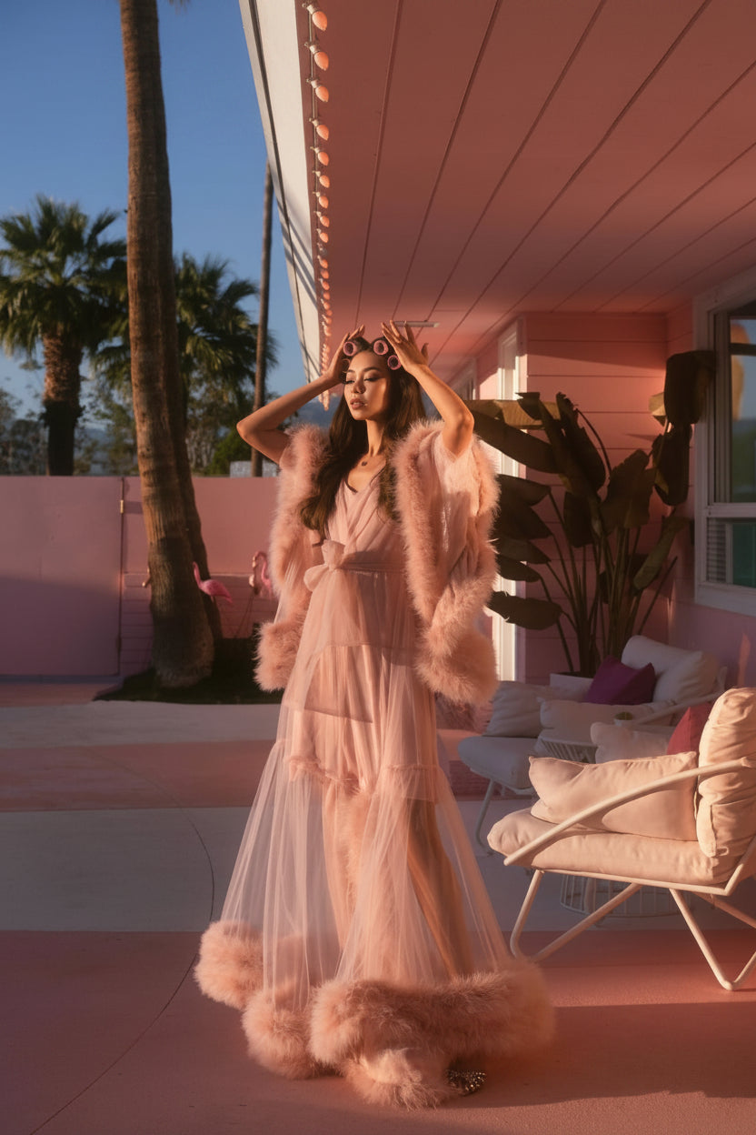 2-Layer Thick Feather Tulle Robe Set – Luxury Photoshoot / Holiday Glam Gown (Multi-Color) - Luzilly Bridal & Apparel