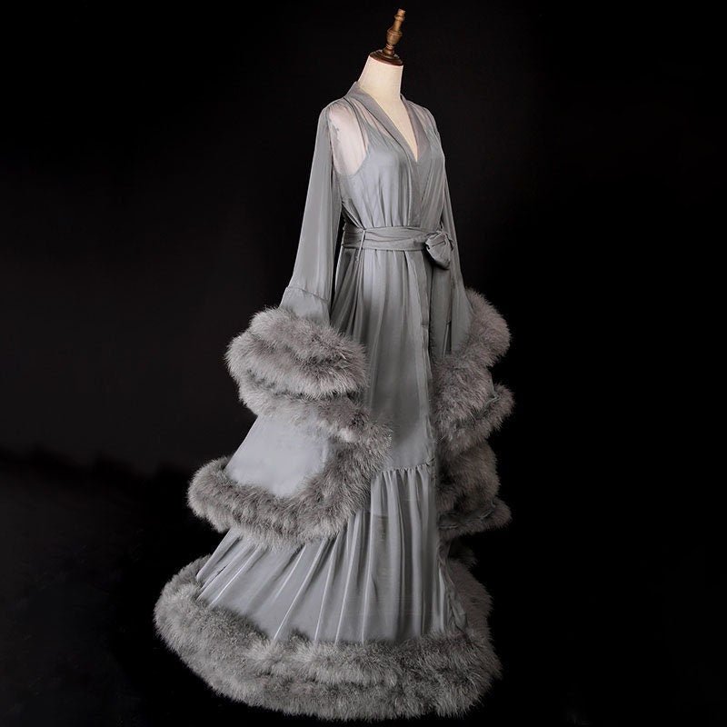 2-Layer Thick Feather Tulle Robe Set – Luxury Photoshoot / Holiday Glam Gown (Multi-Color) - Luzilly Bridal & Apparel