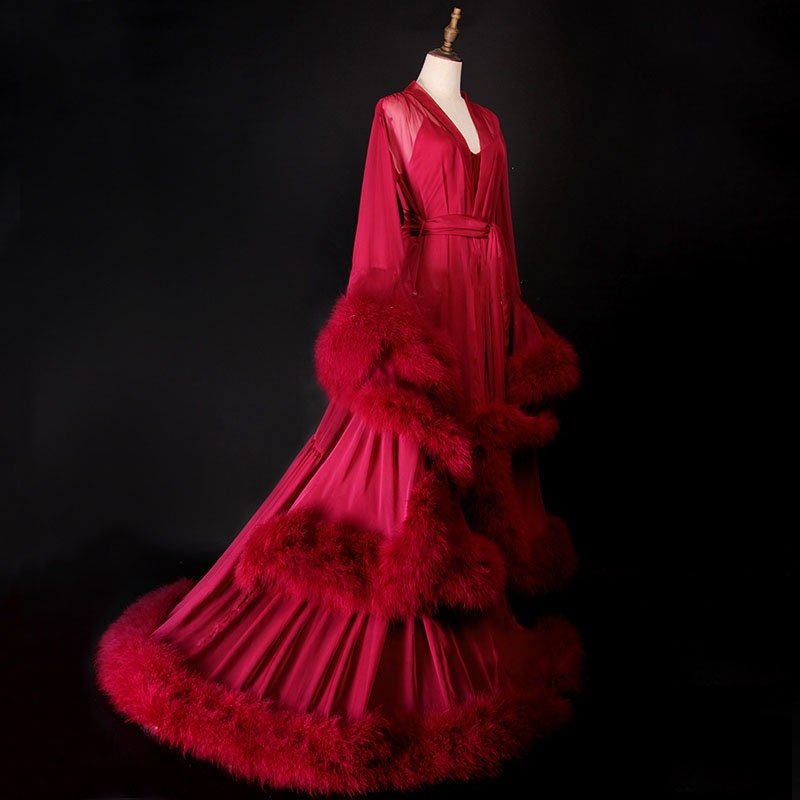 2-Layer Thick Feather Tulle Robe Set – Luxury Photoshoot / Holiday Glam Gown (Multi-Color) - Luzilly Bridal & Apparel