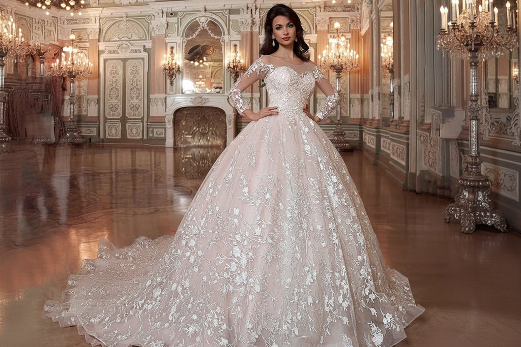 2026 Luxury Wedding Dresses Ball Gown With Embroidery O-Neck Illusion Long Sleeves Bridal Gowns Lace Appliques Vestido De Noiva - Luzilly Bridal & Apparel