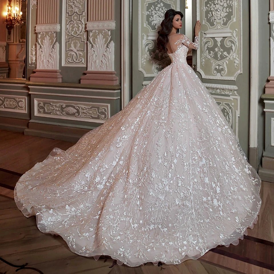 2026 Luxury Wedding Dresses Ball Gown With Embroidery O-Neck Illusion Long Sleeves Bridal Gowns Lace Appliques Vestido De Noiva - Luzilly Bridal & Apparel
