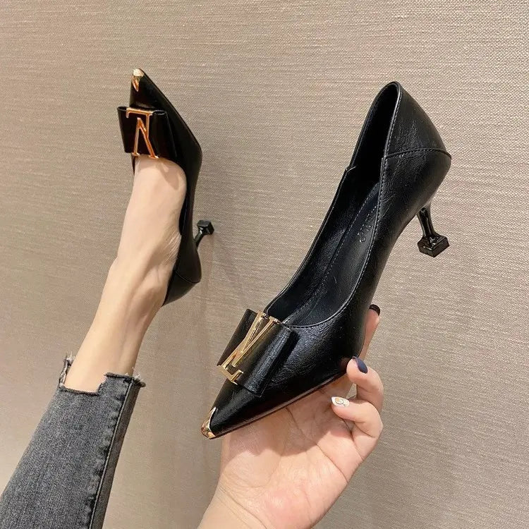 2026 Summer New Pointed-Toe Stiletto Heels, Women's Medium Height Office Pumps, Elegant Work Dress Shoes for Commuting - Luzilly Bridal & Apparel