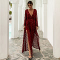 Tassel Sequin Deep-V Split Prom Gown