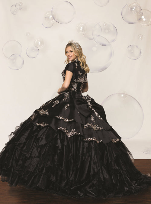 Black Flounced Quinceañera Ball Gown