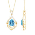 2.2 Carat Swiss Blue Topaz Designer Wedding Necklace with Lab Diamond - Luzilly Bridal & Apparel