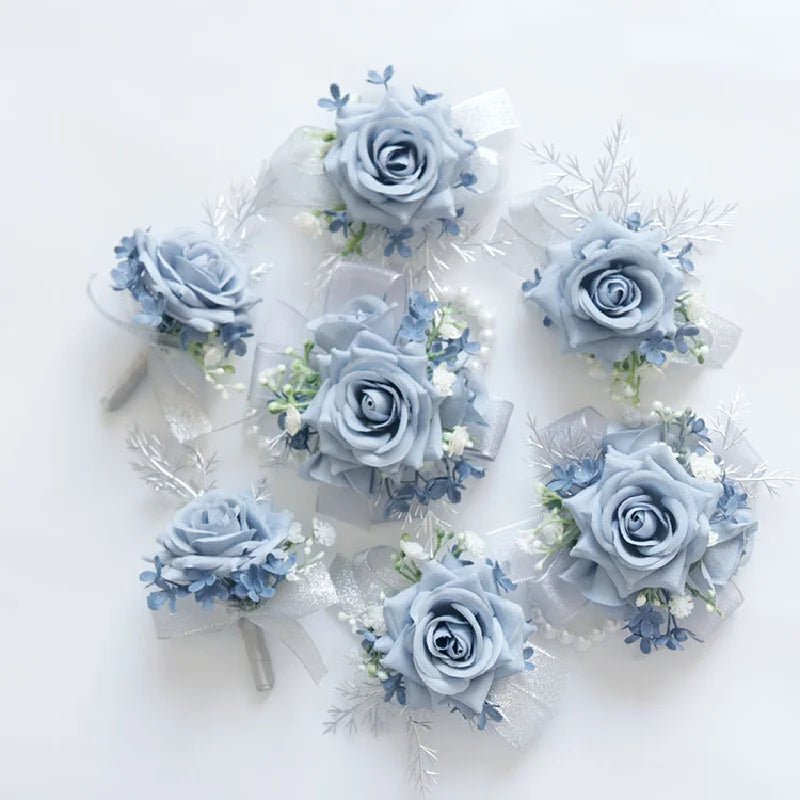 2435Wedding flower bouquet artificial flower business celebration opening guest corsage boutonniere handed flower haze Blue - Luzilly Bridal & Apparel