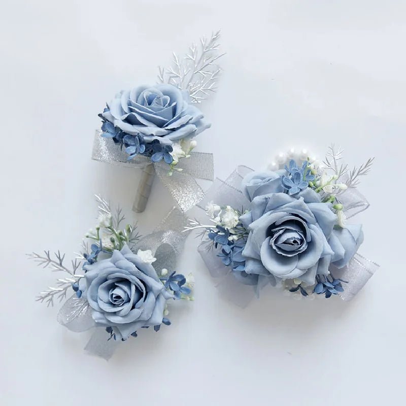 2435Wedding flower bouquet artificial flower business celebration opening guest corsage boutonniere handed flower haze Blue - Luzilly Bridal & Apparel