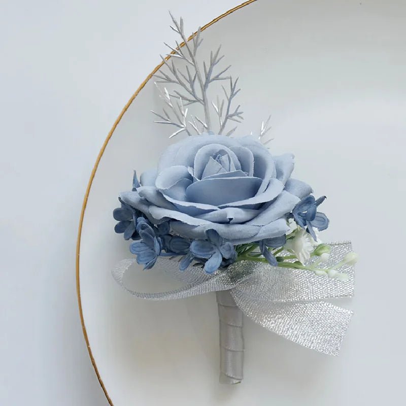 2435Wedding flower bouquet artificial flower business celebration opening guest corsage boutonniere handed flower haze Blue - Luzilly Bridal & Apparel