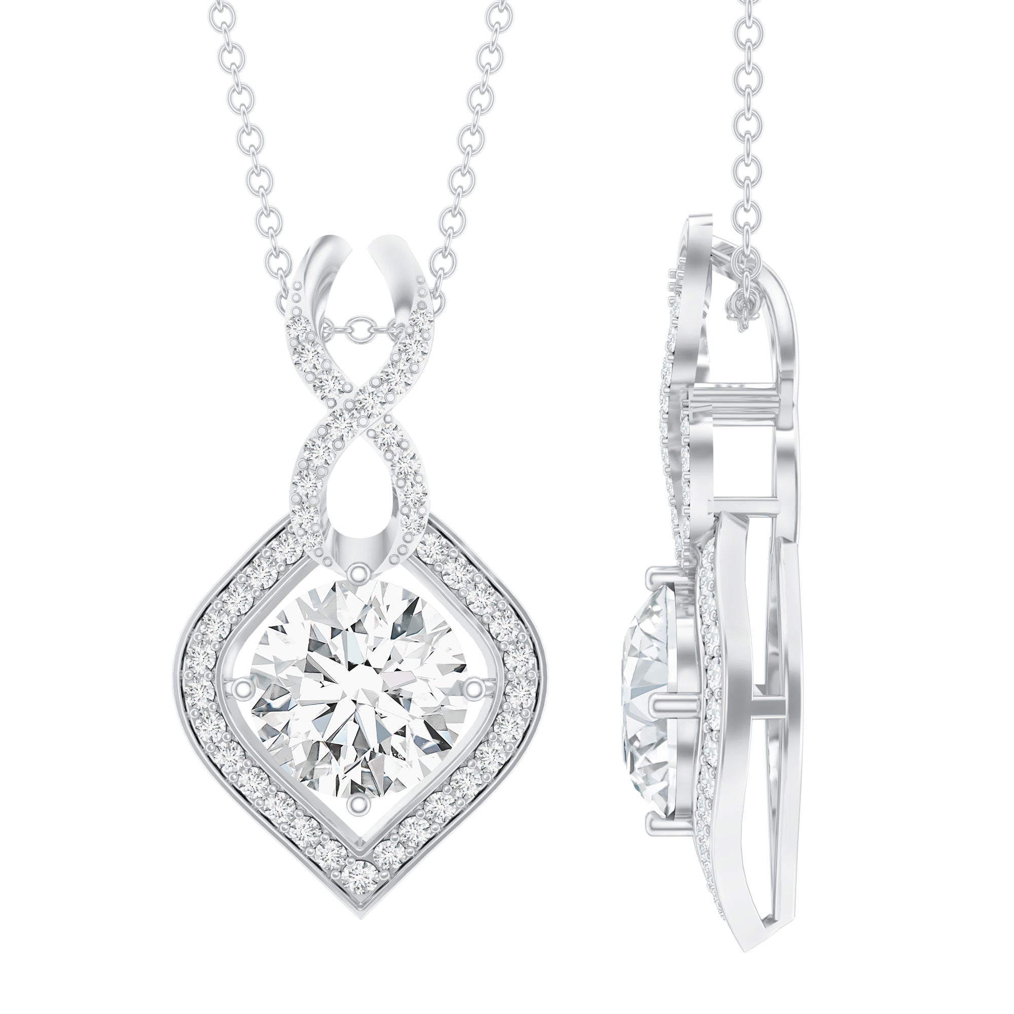 2.62 Carat Moissanite Wedding Necklace for Bride with Silver Chain - Luzilly Bridal & Apparel