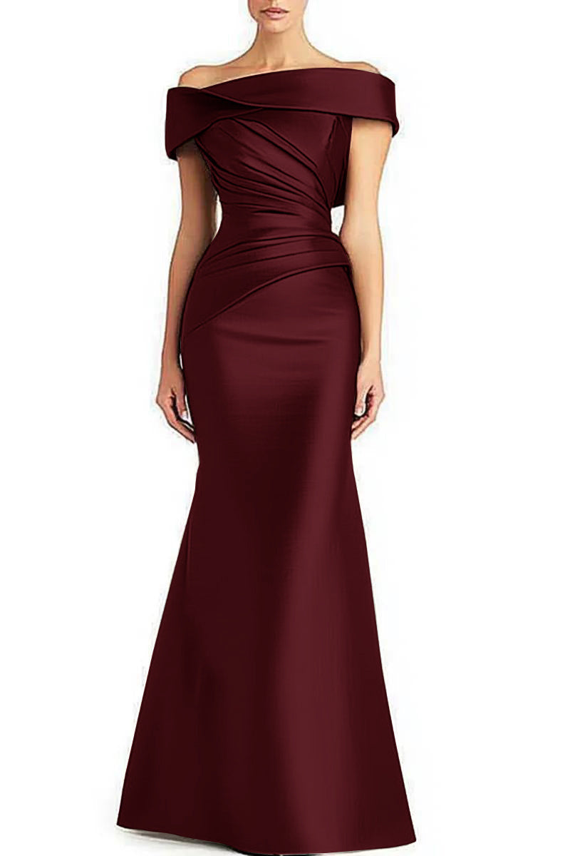 Off-Shoulder Pleated Maxi Dress for Mother of the Bride