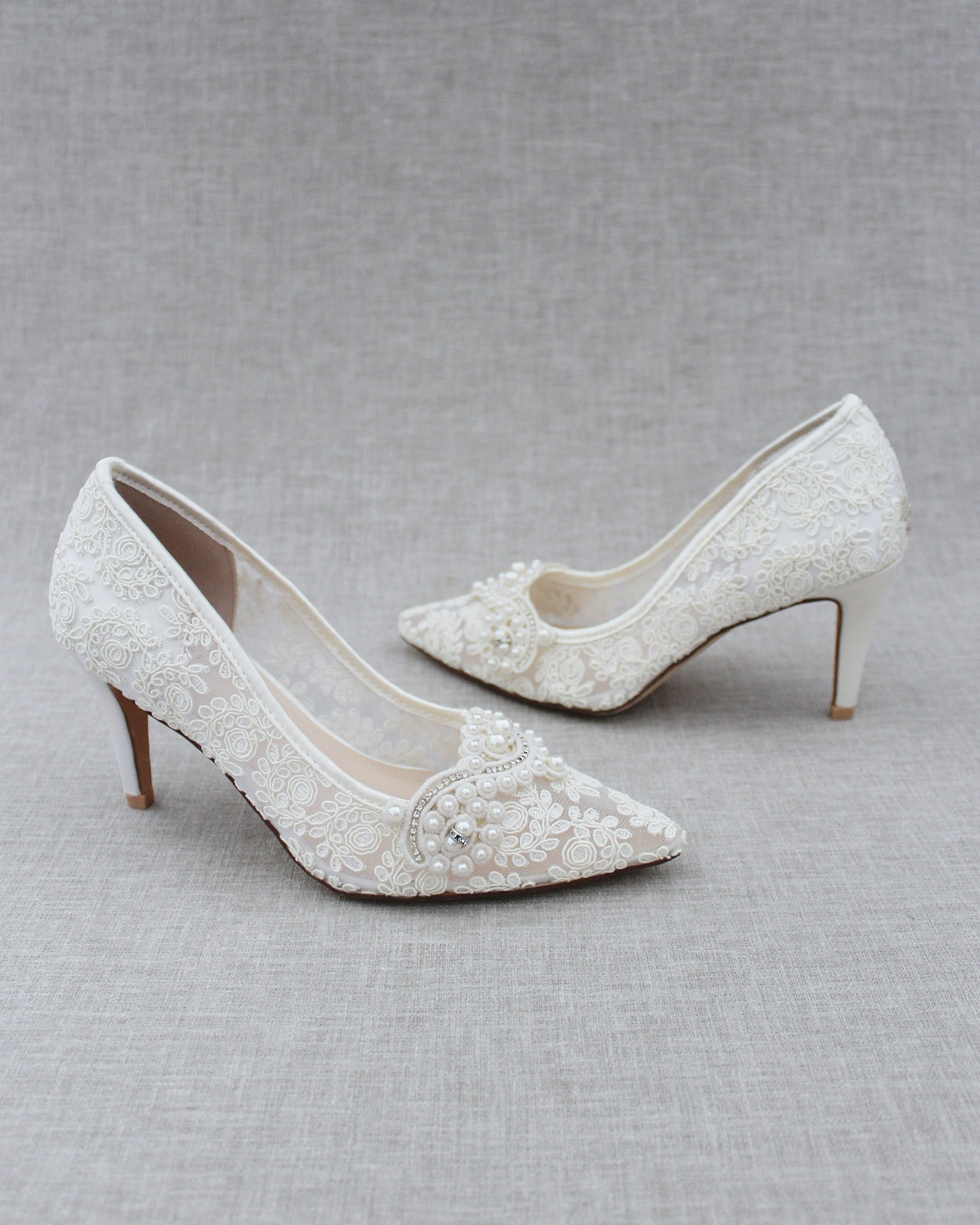 Lace Wedding Heels with Pearl Detail