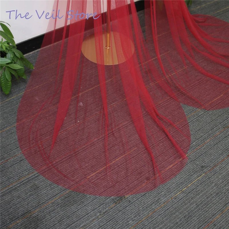 2Pcs Burgundy Win Red Wedding Shoulder Cape Draped Veils Tulle Bridal Wings Cloak Cathedral Long Accessories For Brides Vintage - Luzilly Bridal & Apparel