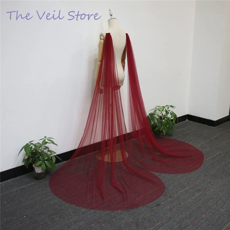 2Pcs Burgundy Win Red Wedding Shoulder Cape Draped Veils Tulle Bridal Wings Cloak Cathedral Long Accessories For Brides Vintage - Luzilly Bridal & Apparel