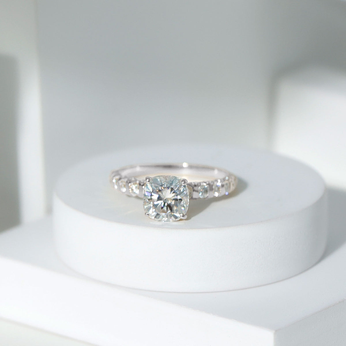 3 Carat IGI Certified Lab Grown Diamond Cushion Cut Engagement Ring with Side Stones - Luzilly Bridal & Apparel