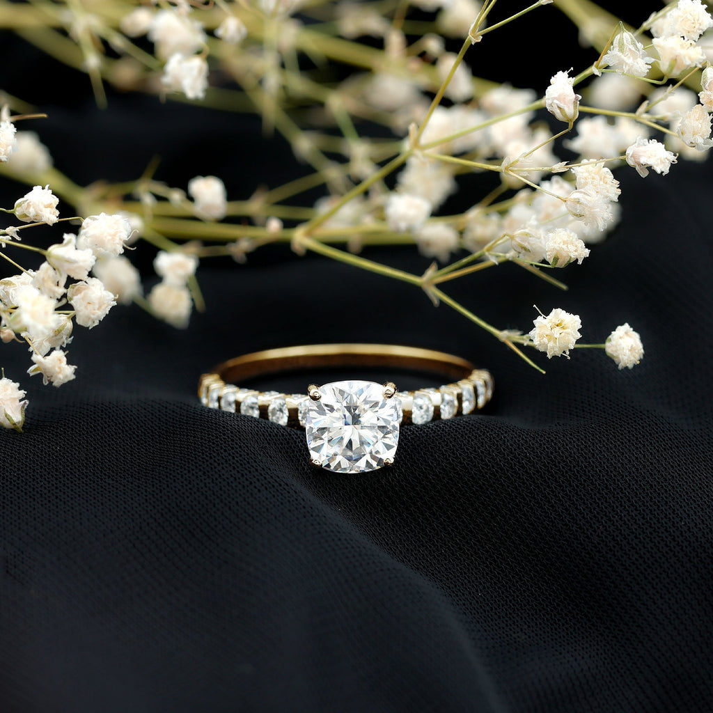 3 Carat IGI Certified Lab Grown Diamond Cushion Cut Engagement Ring with Side Stones - Luzilly Bridal & Apparel