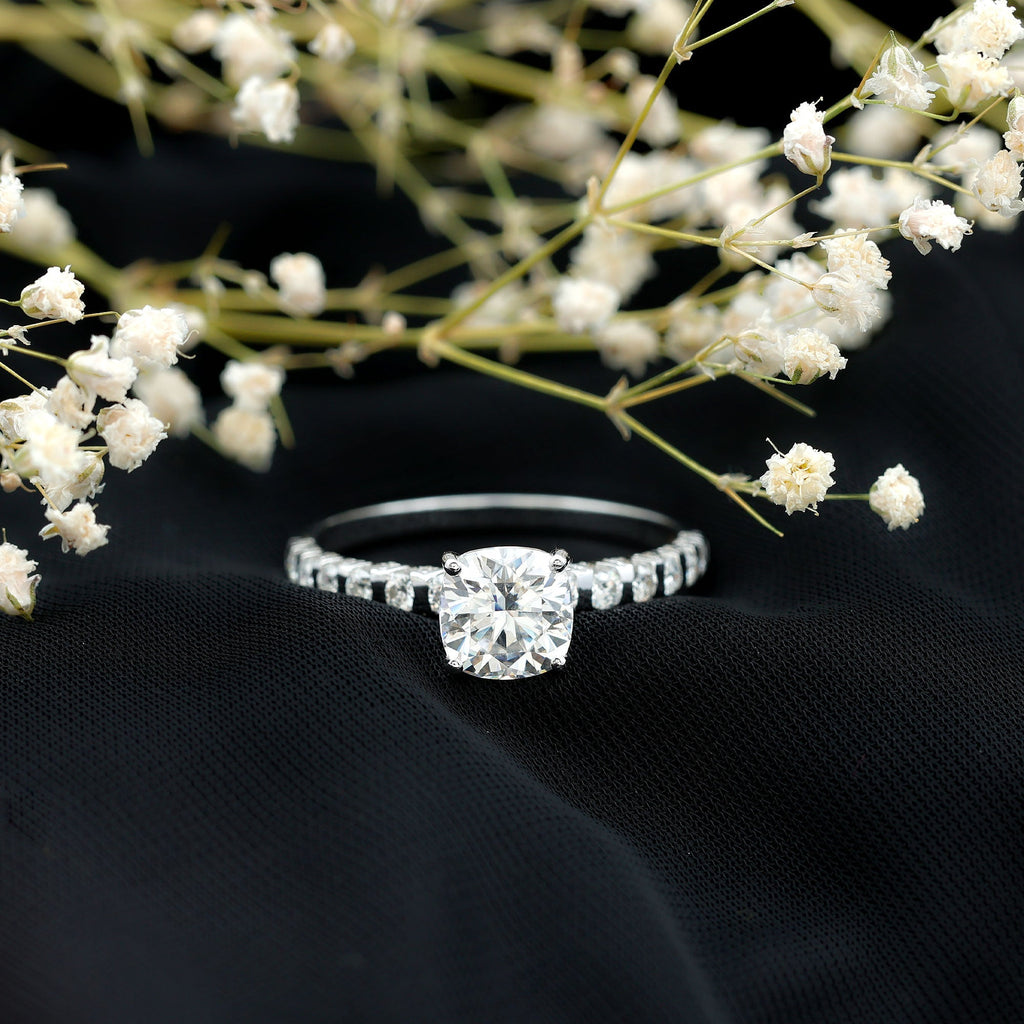 3 Carat IGI Certified Lab Grown Diamond Cushion Cut Engagement Ring with Side Stones - Luzilly Bridal & Apparel