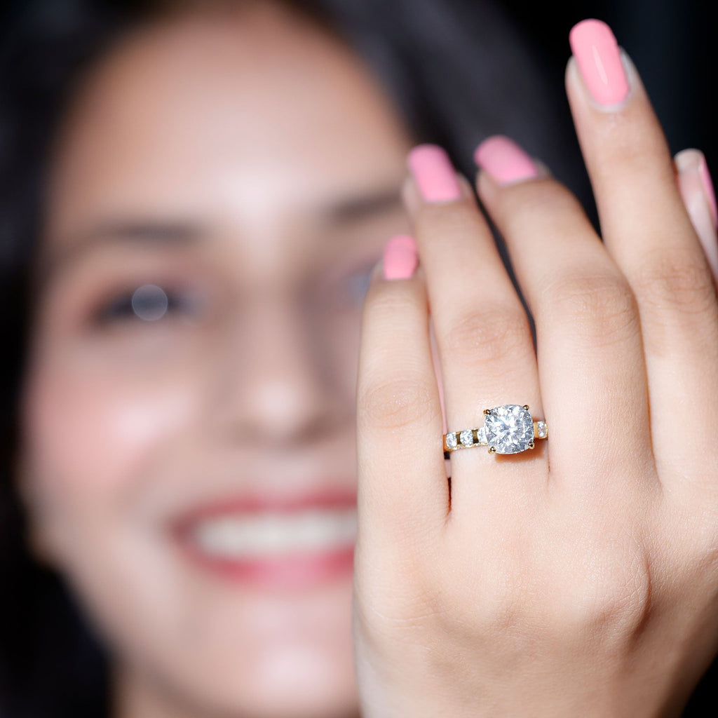 3 Carat IGI Certified Lab Grown Diamond Cushion Cut Engagement Ring with Side Stones - Luzilly Bridal & Apparel