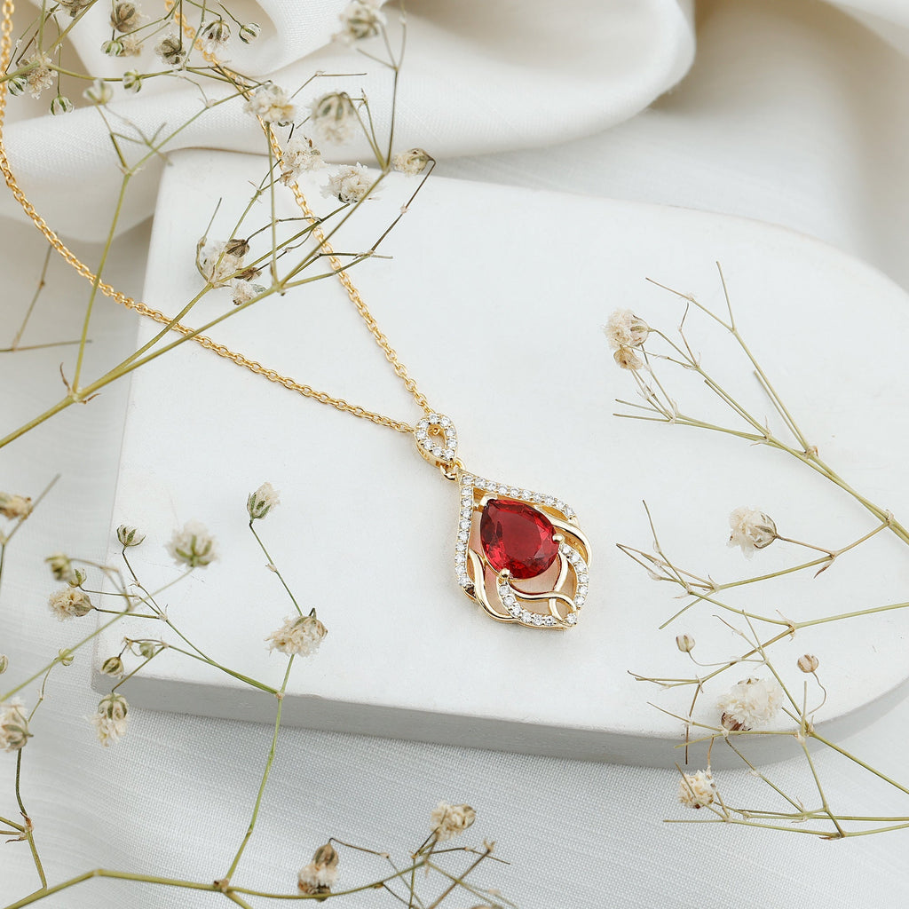 3 Carat Lab Grown Ruby Wedding Necklace with Diamond - Luzilly Bridal & Apparel