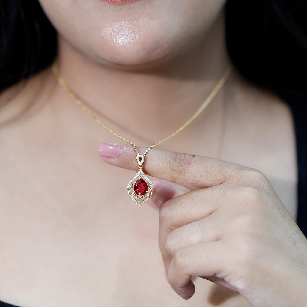3 Carat Lab Grown Ruby Wedding Necklace with Diamond - Luzilly Bridal & Apparel