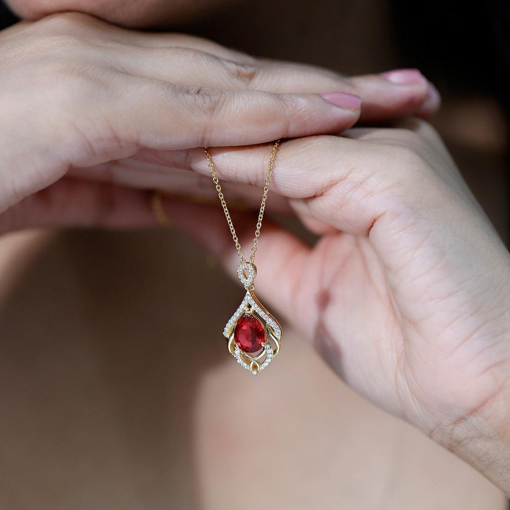 3 Carat Lab Grown Ruby Wedding Necklace with Diamond - Luzilly Bridal & Apparel