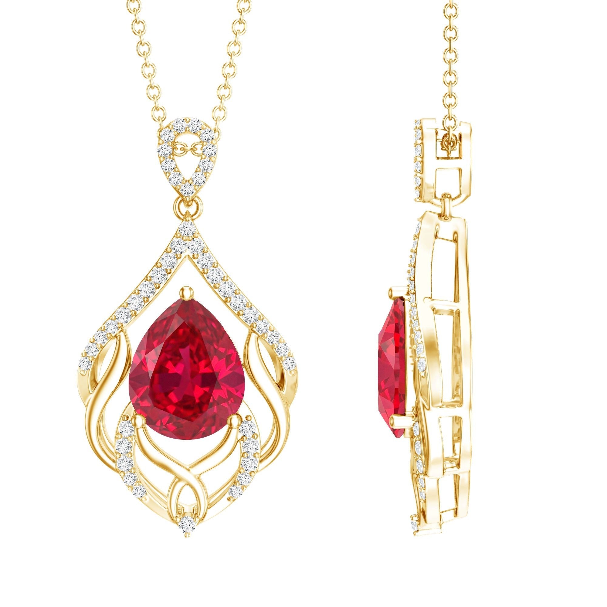 3 Carat Lab Grown Ruby Wedding Necklace with Diamond - Luzilly Bridal & Apparel