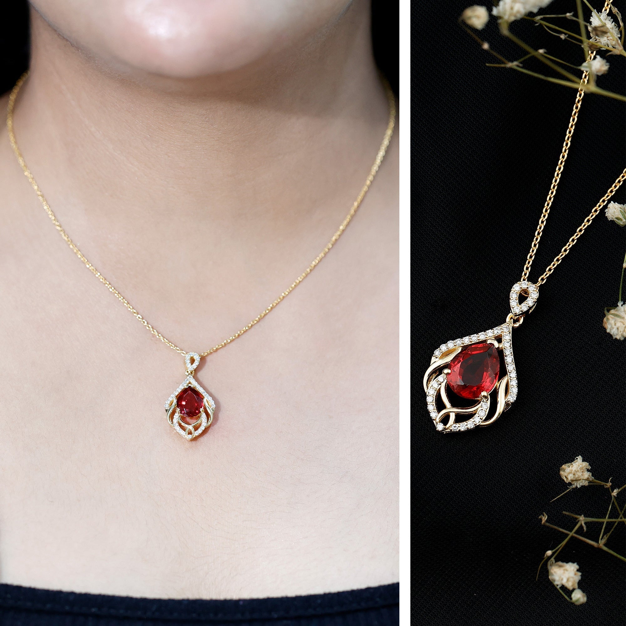 3 Carat Lab Grown Ruby Wedding Necklace with Diamond - Luzilly Bridal & Apparel