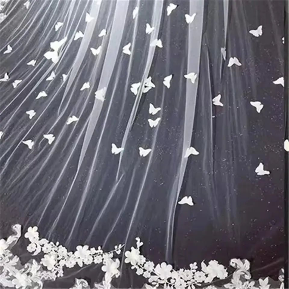 3D Butterfly Floral Lace Cathedral Wedding Veil - Luzilly Bridal & Apparel