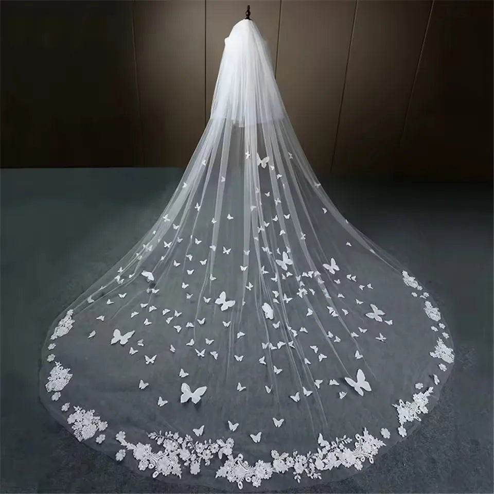 3D Butterfly Floral Lace Cathedral Wedding Veil - Luzilly Bridal & Apparel
