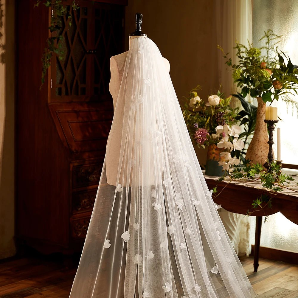 3D Floral Cathedral Wedding Veil with Comb - Luzilly Bridal & Apparel