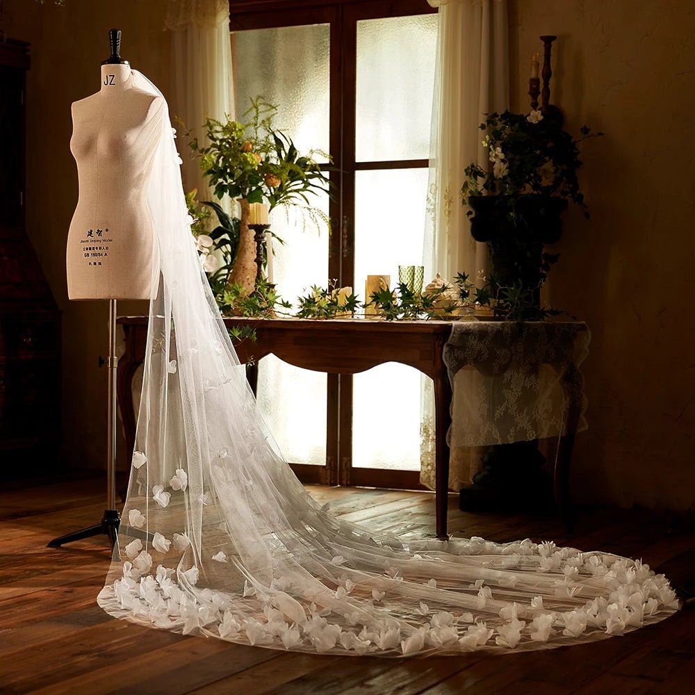 3D Floral Cathedral Wedding Veil with Comb - Luzilly Bridal & Apparel