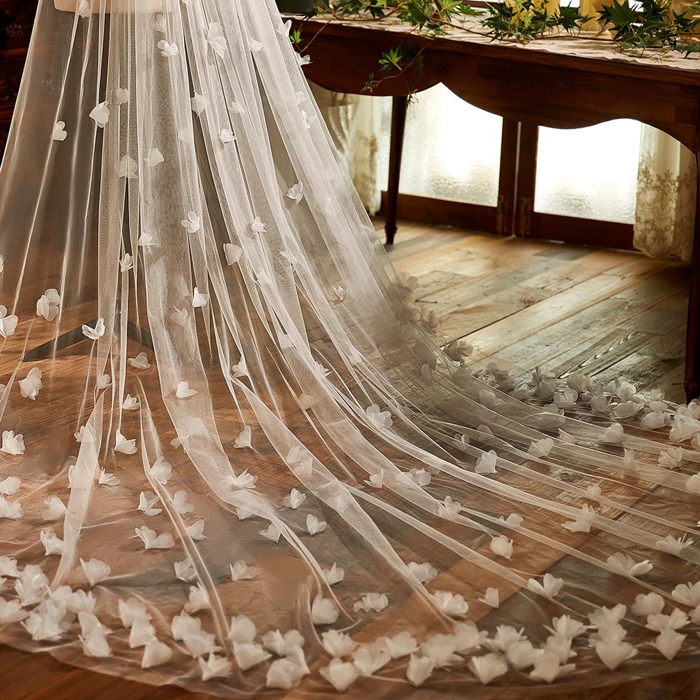 3D Floral Cathedral Wedding Veil with Comb - Luzilly Bridal & Apparel