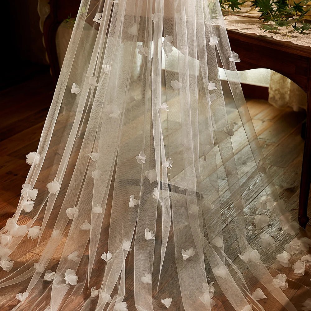 3D Floral Cathedral Wedding Veil with Comb - Luzilly Bridal & Apparel