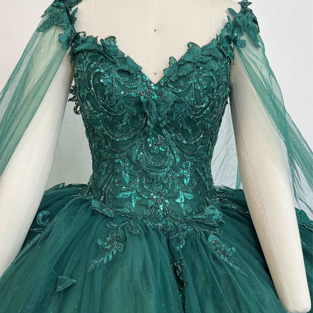 3D Floral Metallic Lace Quinceañera Gown - Luzilly Bridal & Apparel