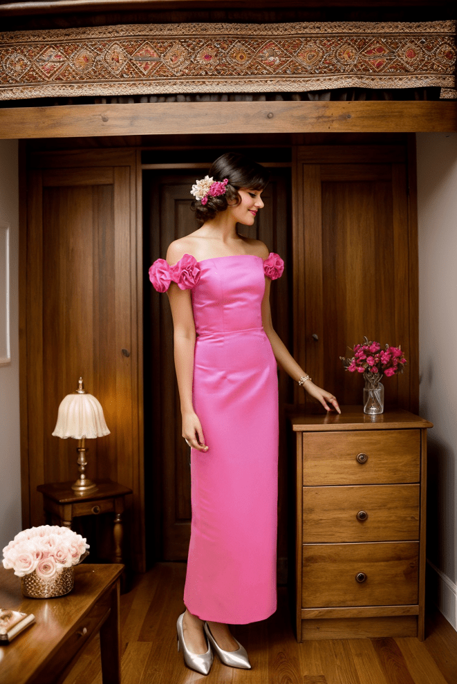 3D floral sleeves Off the shoulder ankle length sheath silky satin prom dress - Luzilly Bridal & Apparel