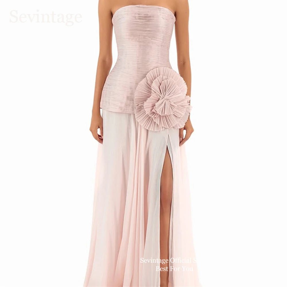 3D Flower Chiffon Evening & Prom Dress with Side Slit - Luzilly Bridal & Apparel