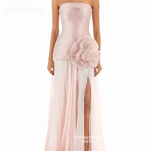 3D Flower Chiffon Evening & Prom Dress with Side Slit - Luzilly Bridal & Apparel