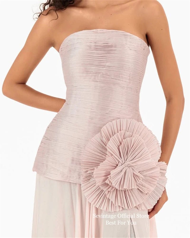 3D Flower Chiffon Evening & Prom Dress with Side Slit - Luzilly Bridal & Apparel