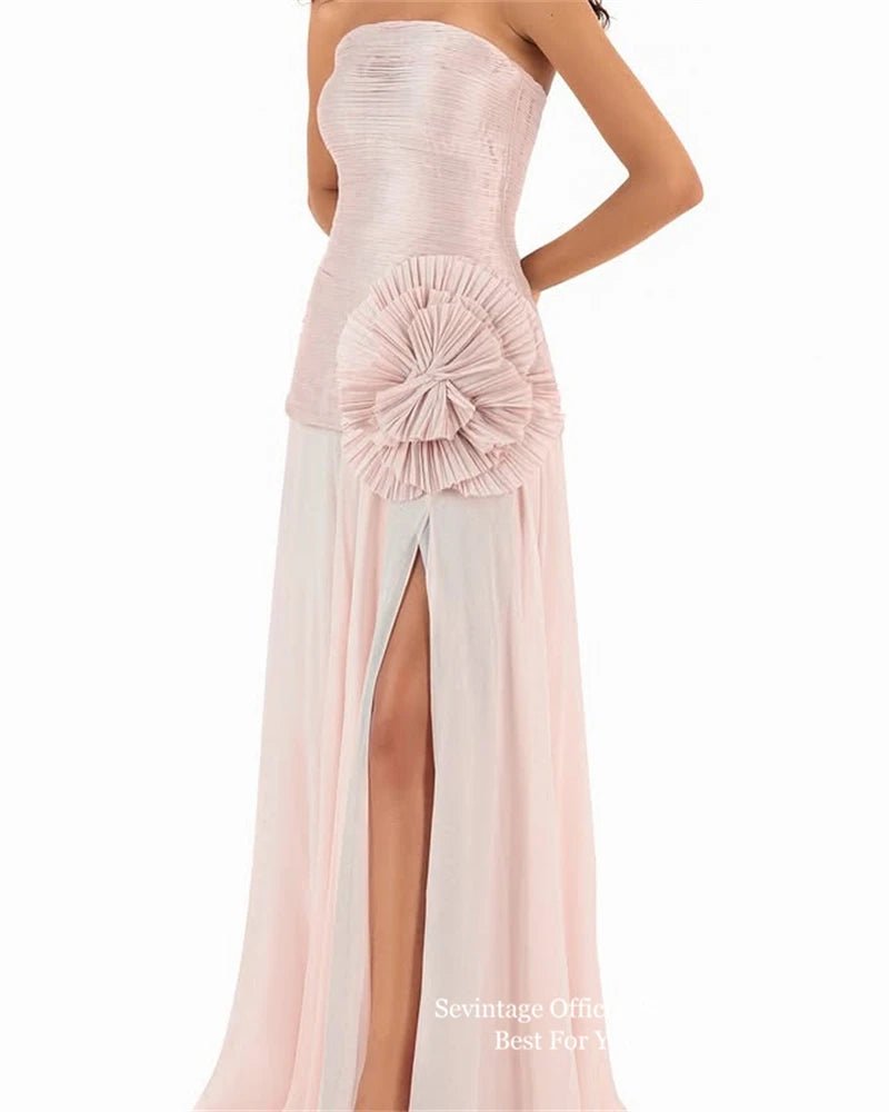 3D Flower Chiffon Evening & Prom Dress with Side Slit - Luzilly Bridal & Apparel