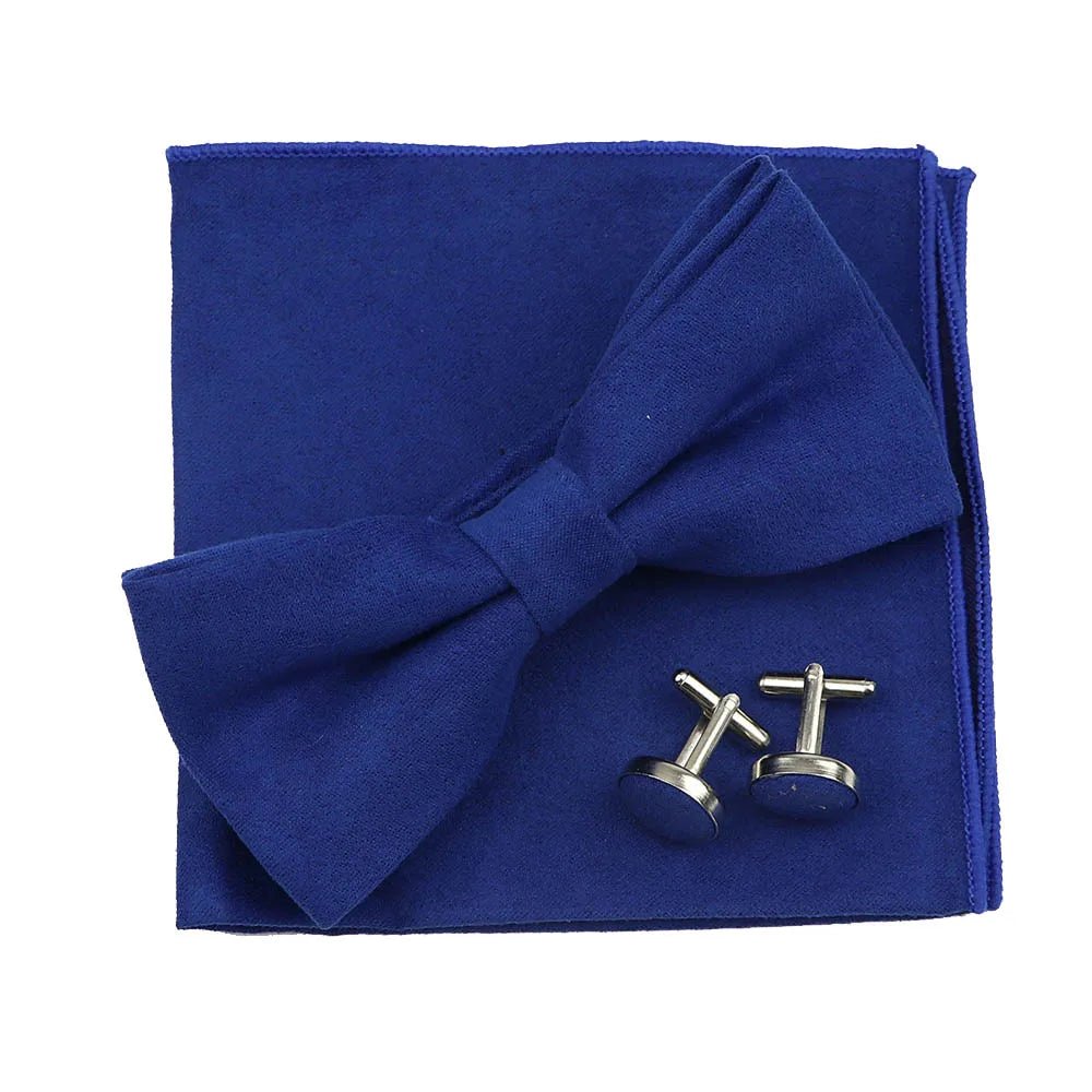 3PC Mens Bowtie Set Fashion Dot Solid Polyester Bow Tie Handkerchief Cufflinks Bar Party Wedding Business Daily Wear Accessories - Luzilly Bridal & Apparel