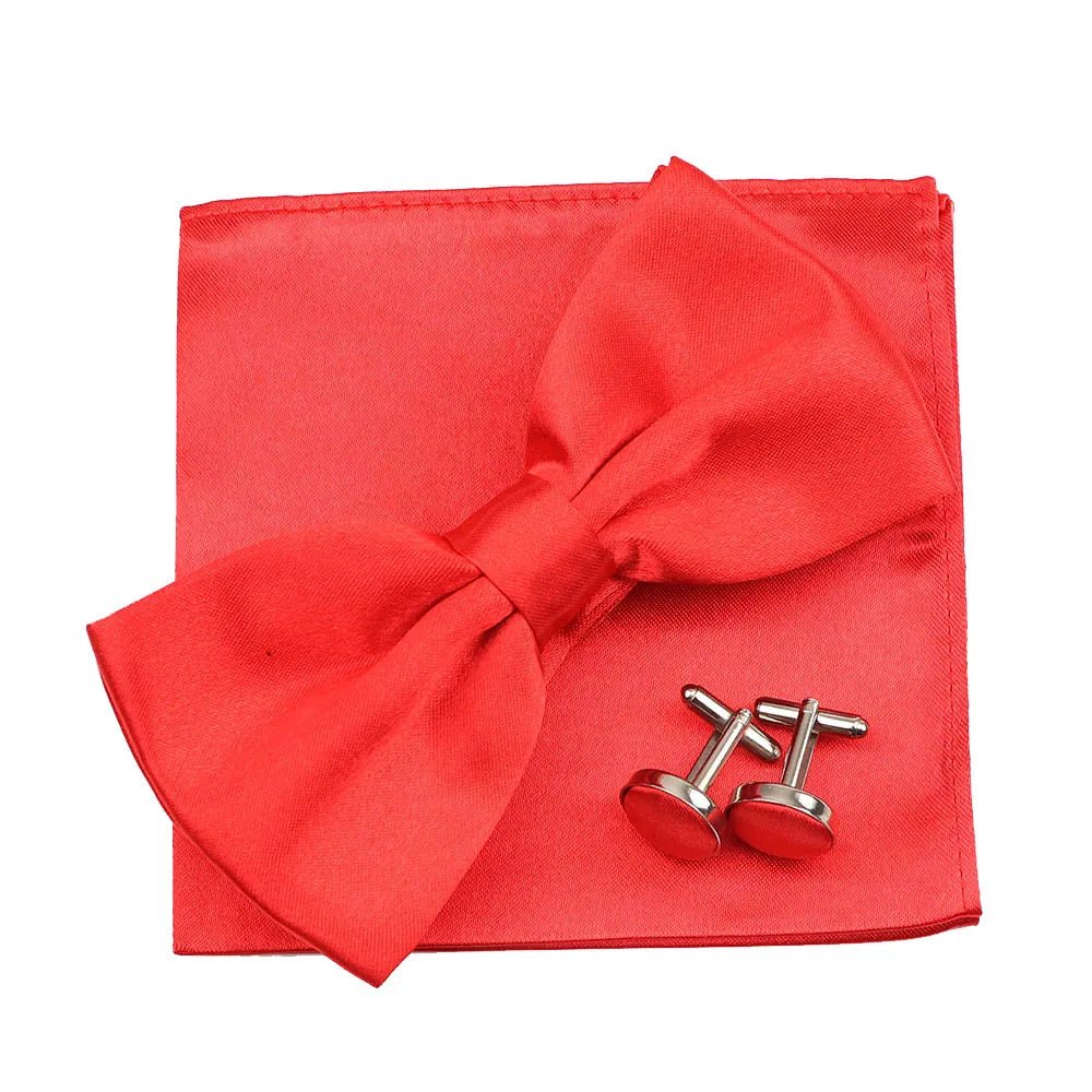 3PC Mens Bowtie Set Fashion Dot Solid Polyester Bow Tie Handkerchief Cufflinks Bar Party Wedding Business Daily Wear Accessories - Luzilly Bridal & Apparel