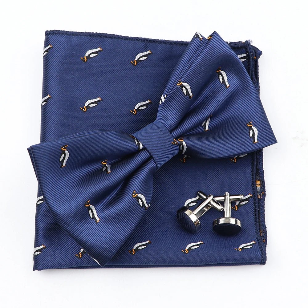 3PC Mens Bowtie Set Fashion Dot Solid Polyester Bow Tie Handkerchief Cufflinks Bar Party Wedding Business Daily Wear Accessories - Luzilly Bridal & Apparel