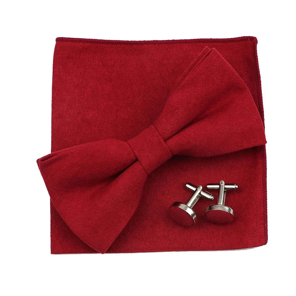 3PC Mens Bowtie Set Fashion Dot Solid Polyester Bow Tie Handkerchief Cufflinks Bar Party Wedding Business Daily Wear Accessories - Luzilly Bridal & Apparel