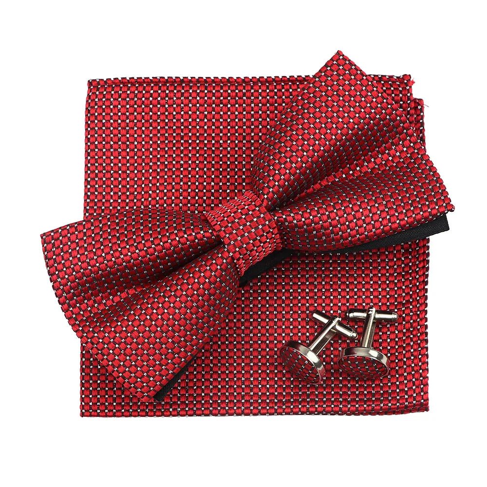 3PC Mens Bowtie Set Fashion Dot Solid Polyester Bow Tie Handkerchief Cufflinks Bar Party Wedding Business Daily Wear Accessories - Luzilly Bridal & Apparel