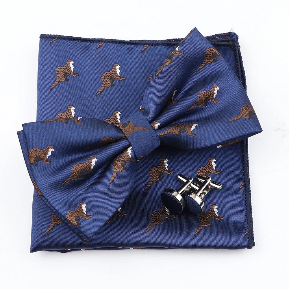 3PC Mens Bowtie Set Fashion Dot Solid Polyester Bow Tie Handkerchief Cufflinks Bar Party Wedding Business Daily Wear Accessories - Luzilly Bridal & Apparel