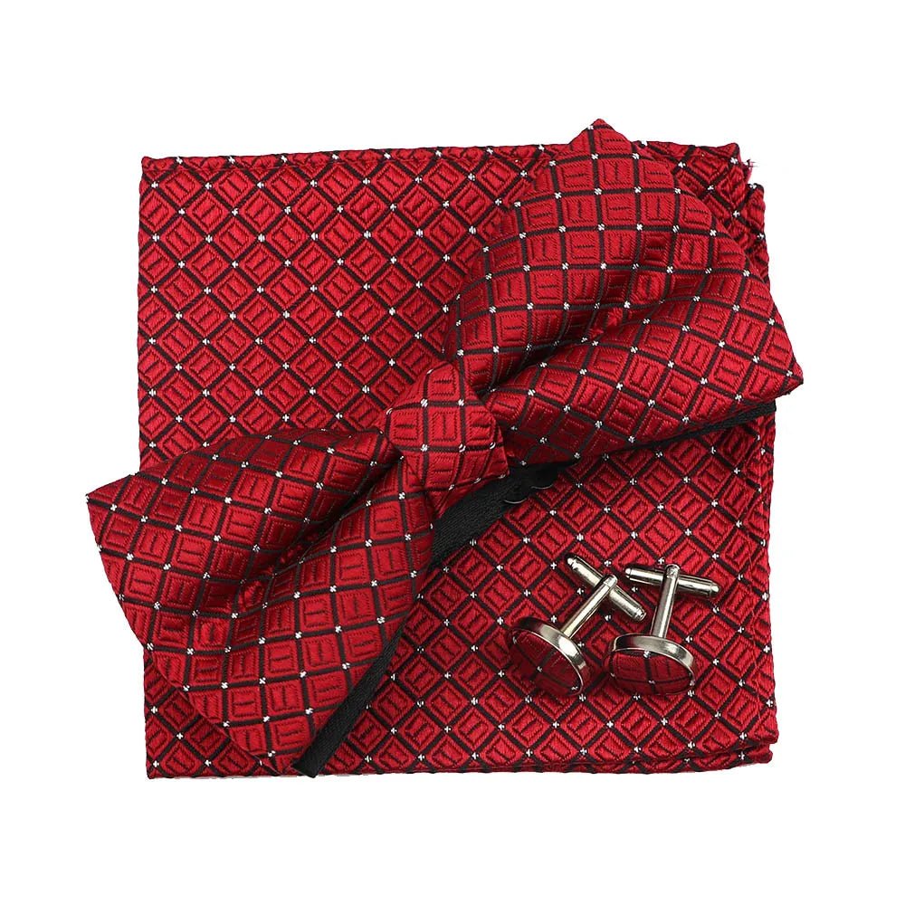 3PC Mens Bowtie Set Fashion Dot Solid Polyester Bow Tie Handkerchief Cufflinks Bar Party Wedding Business Daily Wear Accessories - Luzilly Bridal & Apparel