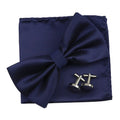3PC Mens Bowtie Set Fashion Dot Solid Polyester Bow Tie Handkerchief Cufflinks Bar Party Wedding Business Daily Wear Accessories - Luzilly Bridal & Apparel