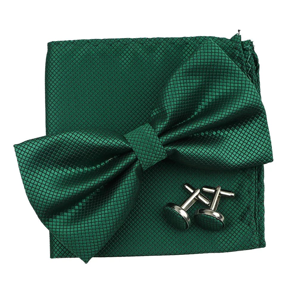 3PC Mens Bowtie Set Fashion Dot Solid Polyester Bow Tie Handkerchief Cufflinks Bar Party Wedding Business Daily Wear Accessories - Luzilly Bridal & Apparel
