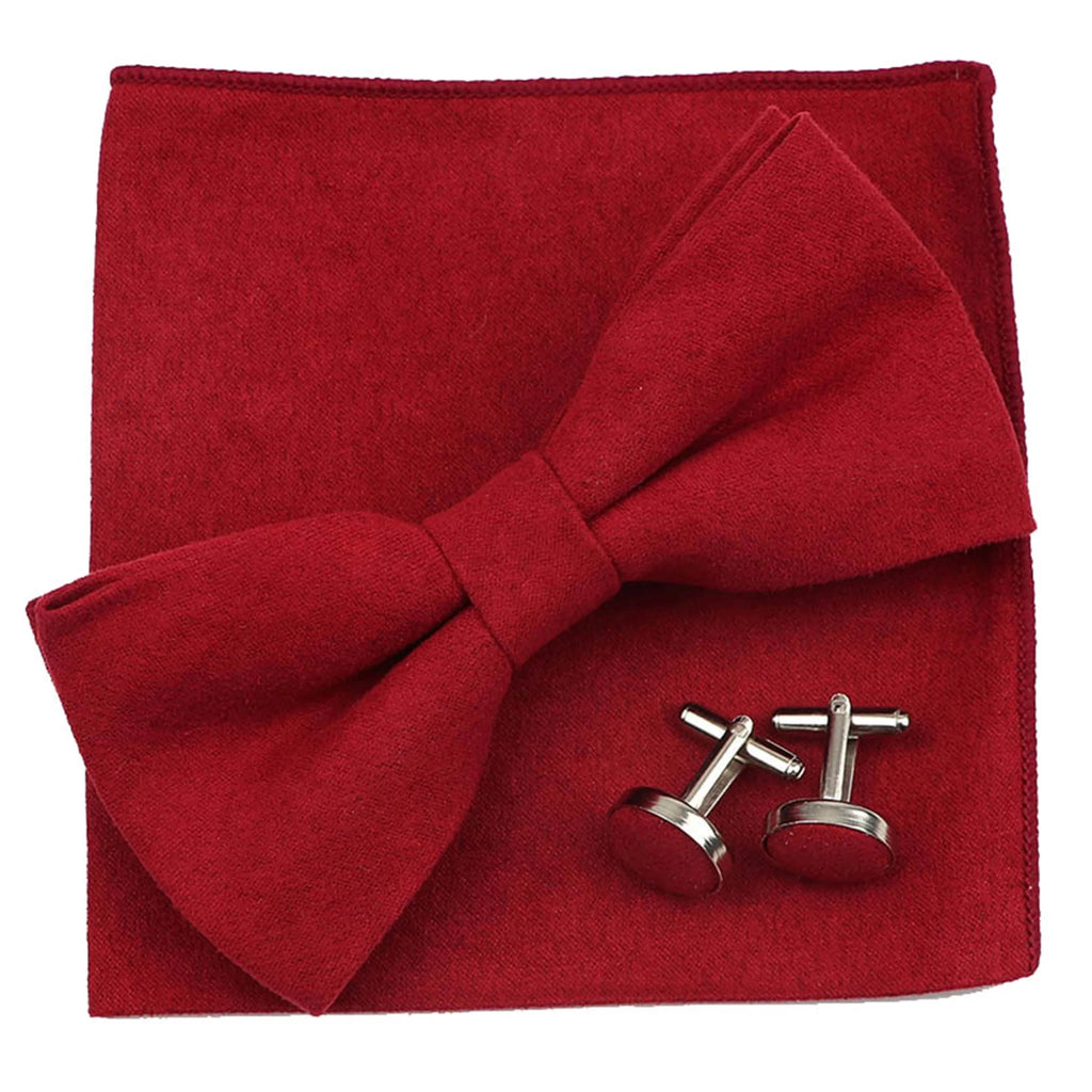 3PC Mens Bowtie Set Fashion Dot Solid Polyester Bow Tie Handkerchief Cufflinks Bar Party Wedding Business Daily Wear Accessories - Luzilly Bridal & Apparel